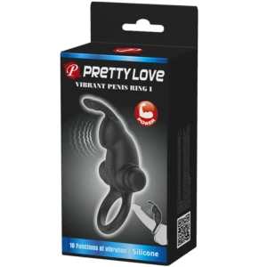 PRETTY LOVE - ANEL VIBRATÃRIO + ESTIMULADOR DE CLITÃRIS DE COELHO 10 VIBRAÃÃES PRETO